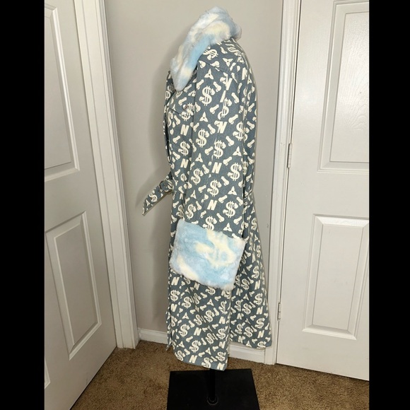 NAMILIA Dick Dollar Money Monogram Denim Coat Jacket NWT L - Picture 4 of 13